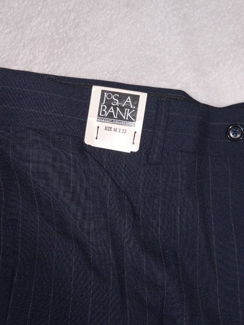 Jos A. Bank 46x32 Classic Fit 100% Worsted Wool Dress Pants Navy Pinstripe NEW - Picture 6 of 11